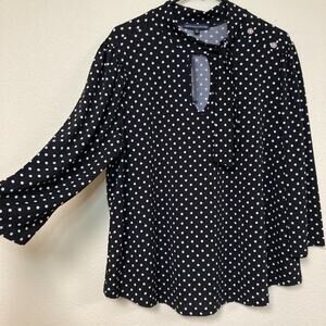 Adrienne Vittadini Womens Blouse Shirt 2X Black & White Polka Dot 3/4 Sleeves